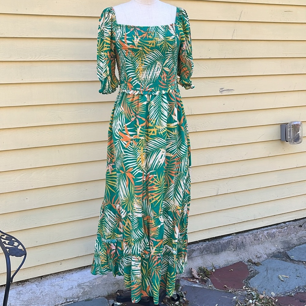 Betsey Johnson tropical maxi dress XL green nwt